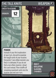 The Tall Knife promo card, featuring a stylized guillotine weapon.