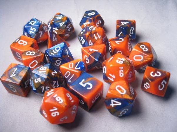 Paizo Bag Of Dice Gemini 6 20 Blue Orange White Ches