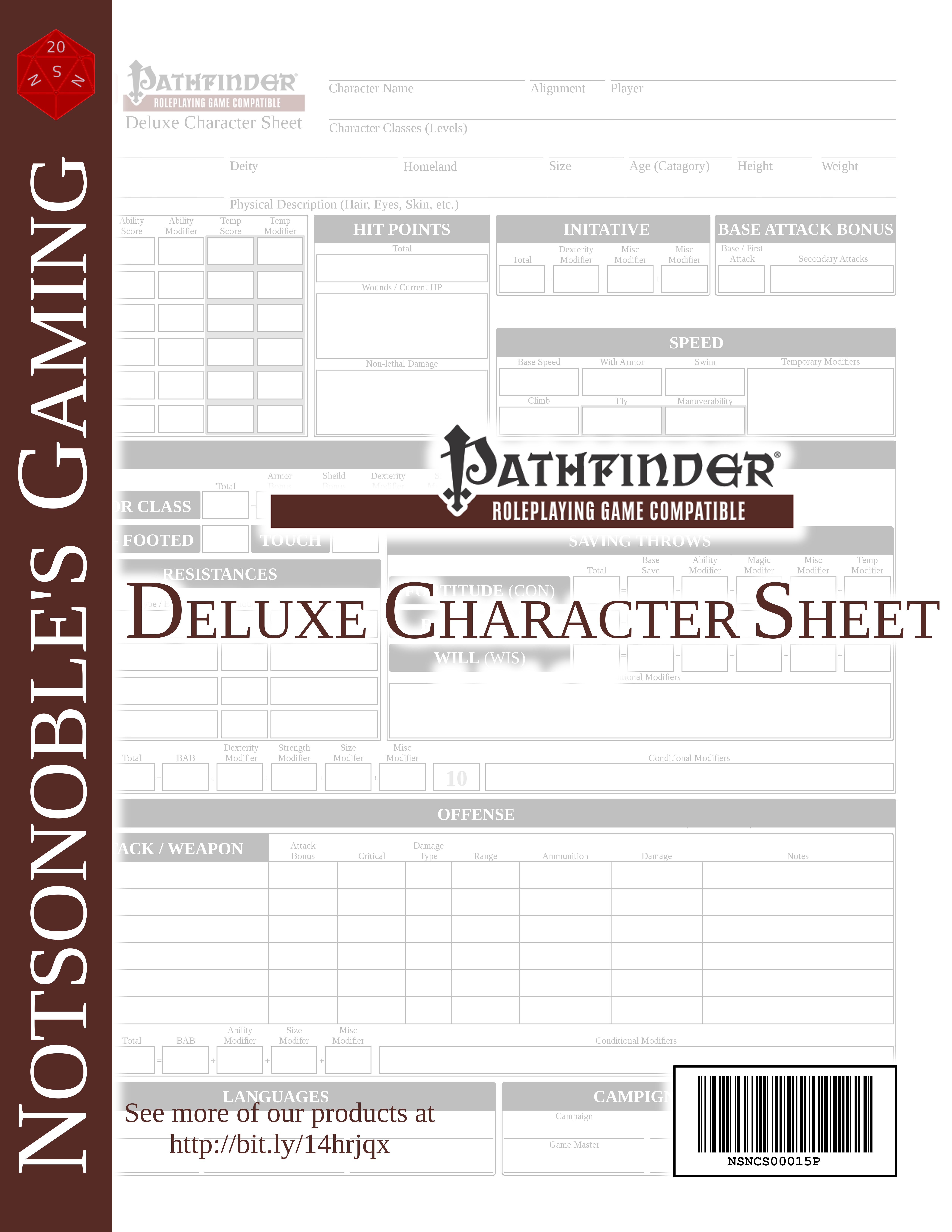 pathfinder deluxe character sheets