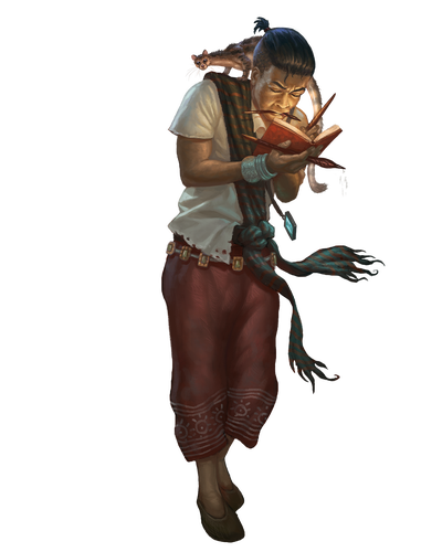 illustration by Carl Springer: a magical school child studying intently