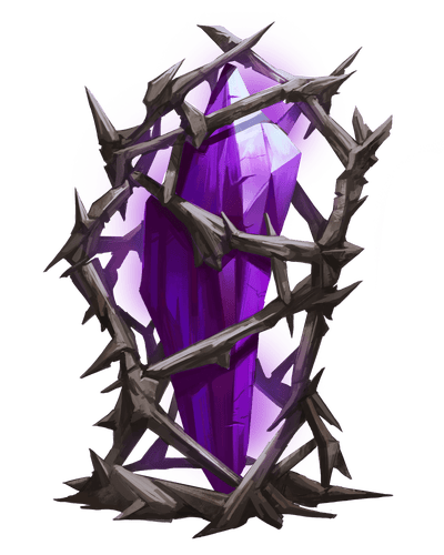 Nahydrian Focus, artist Zach Causey: This deep purple magical crystal is encased in a scaffolding built of warshard shrapnel