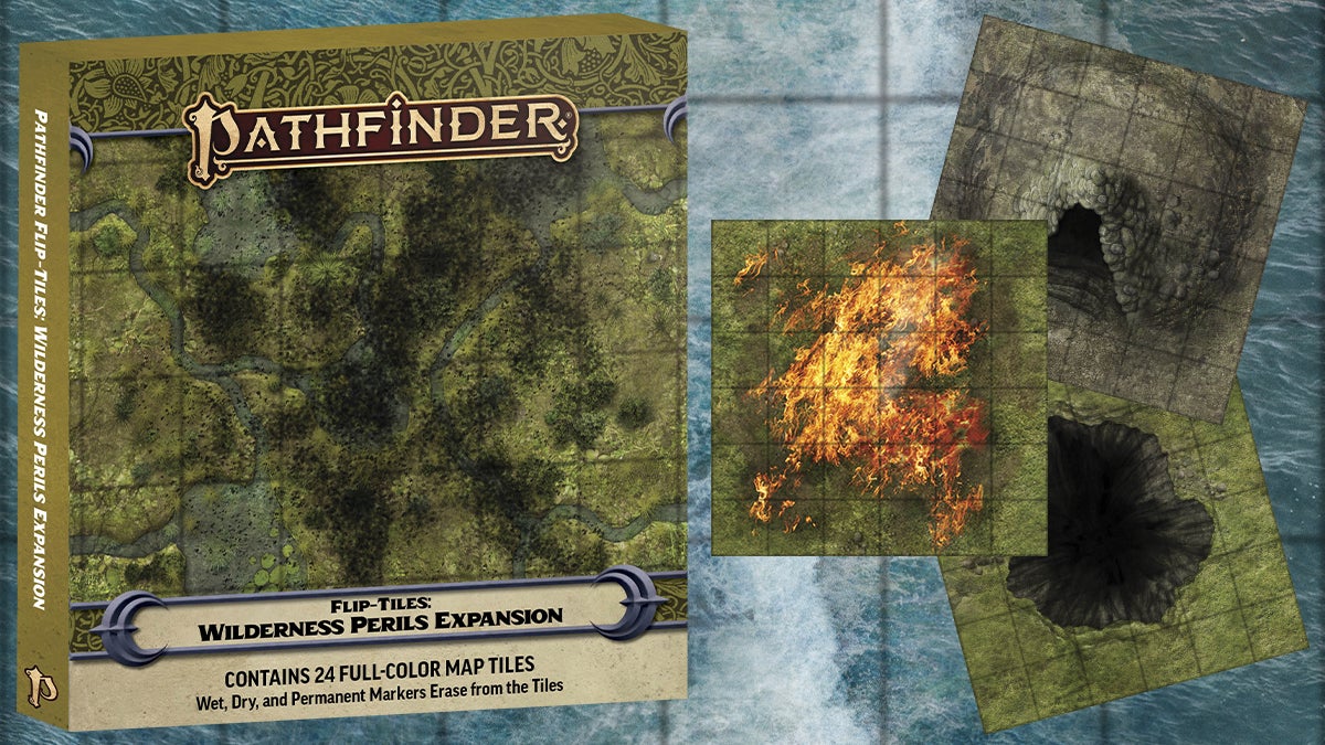 Pathfinder Wilderness Perils Flip Tiles featuring different natural disasters such as wild fires and sink holes