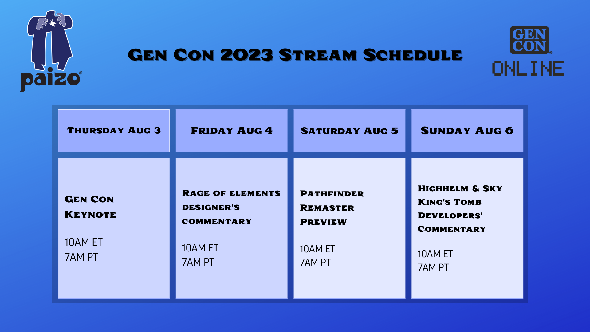 Gencon 2025 Schedule