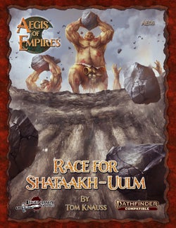 Aegis of Empires 5: Race for Shataakh-Uulm: Three giants stand on a cliffside through boulders down onto whoever dares stand below them
