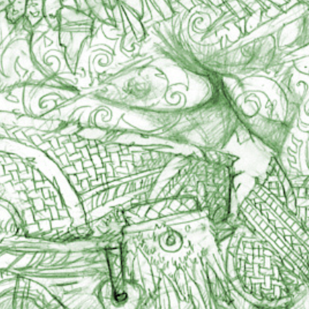 A green sketch closeup of an upcoming iconic's shoulder