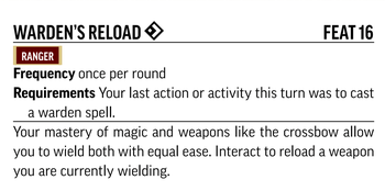 Pathfinder Second Edition Remaster Player Core Feat, Warden's Reload