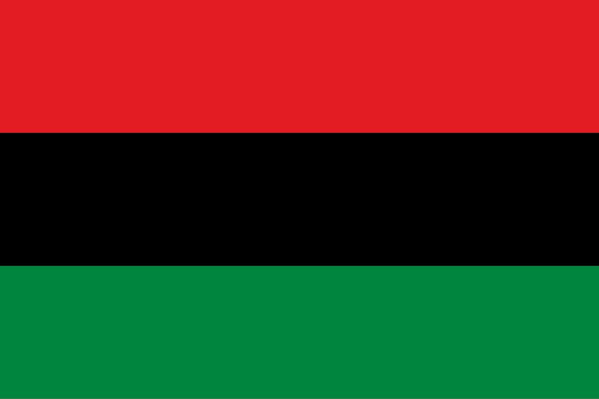 Flag displaying equally proportioned horizontal bars of red, black, green.