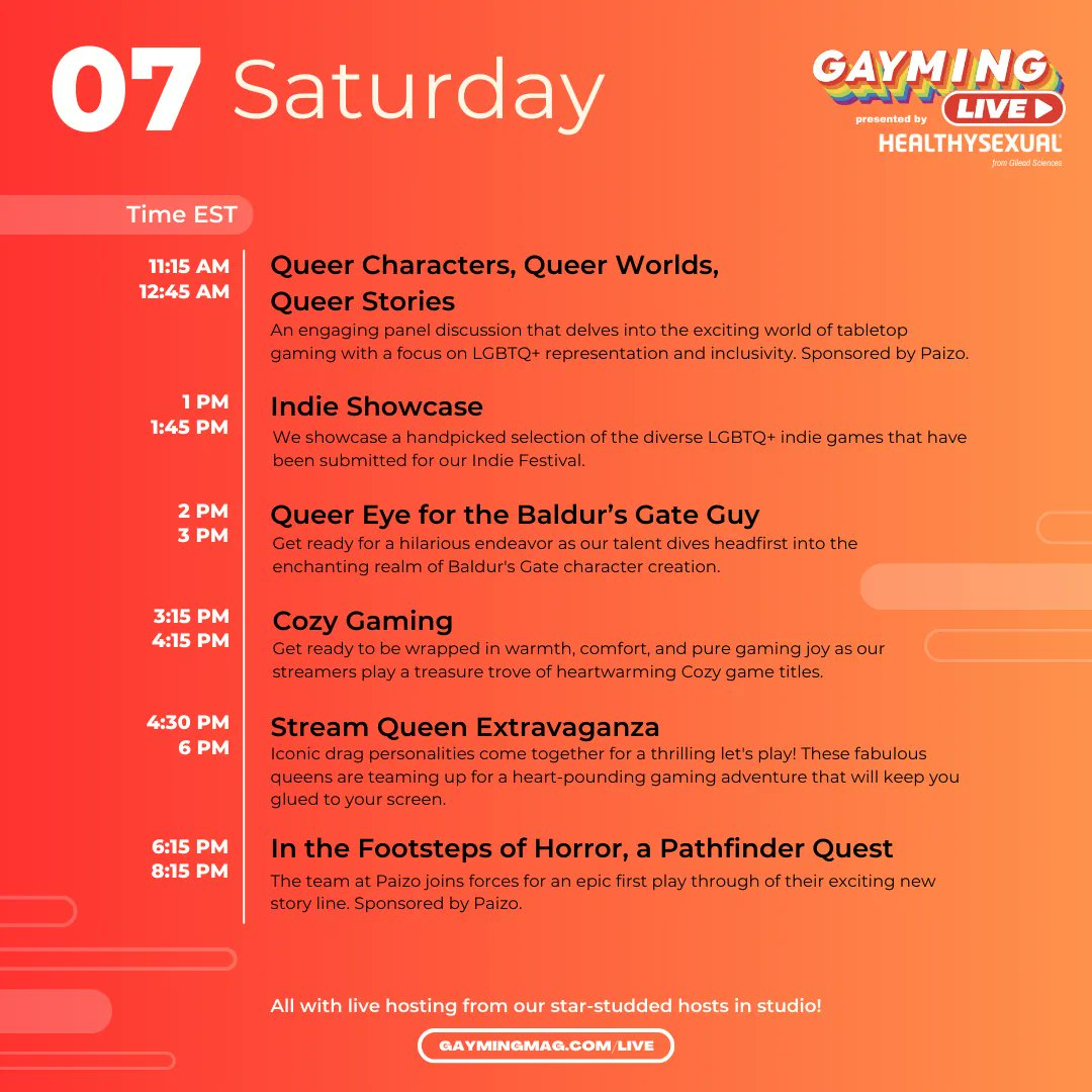 Gayming Live on Saturday October 7th