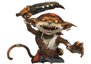 A monkey goblin holding up a sword
