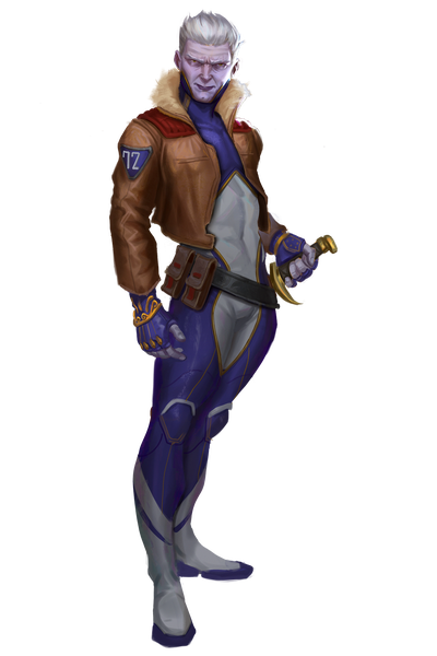 Art by Guilherme Olivieri: A fullbody illustration of Commander Vadien “Raptor” Wano.