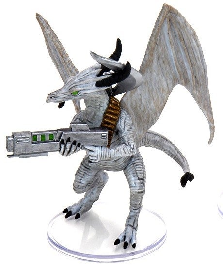dragonkin mini figure, a bipedal dragon carrying a large rifle
