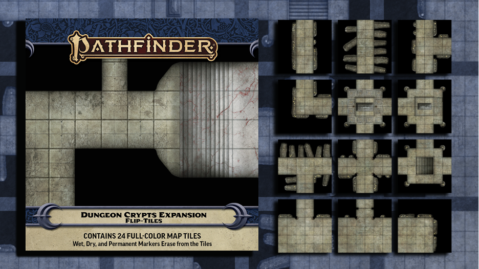 Pathfinder Flip-Tiles: Dungeon Crypt Expansion. Square tiles making up dark and twisting crypts and catacombs