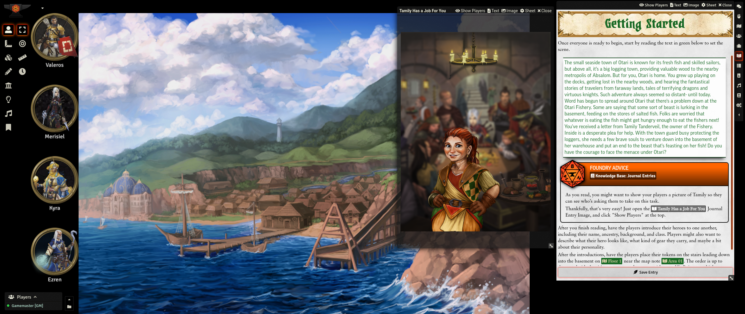 Screenshot of Foundry's Pathfinder Beginner Box Adventure UI