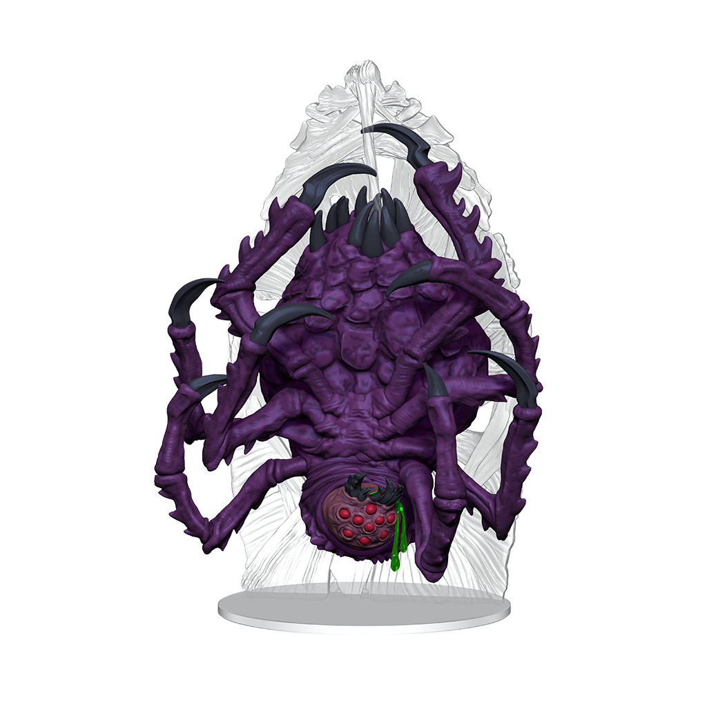 Mini figure of a Leng Spider: A large purple spider with red eyes and black talons 