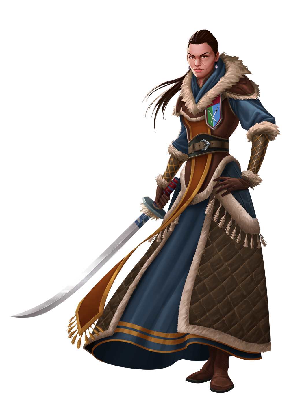 A Taldan woman wields an Aldori dueling sword as well as a grim expression