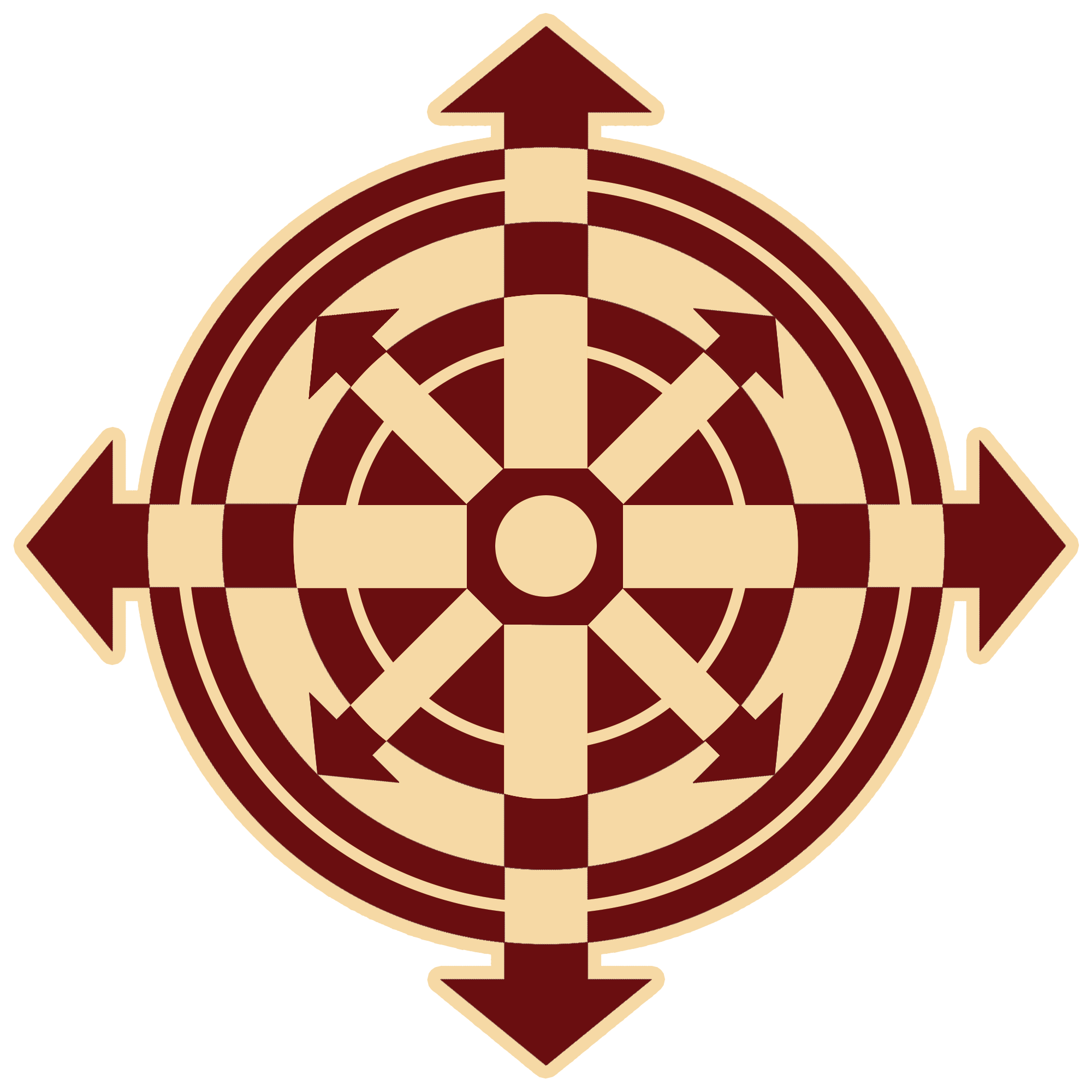 Pathfinder Society Agnostic symbol. A circle with arrows pointing in the four cardinal directions with four smaller arrows pointing out between the four larger arrows