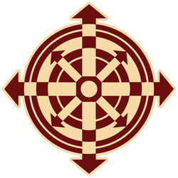 Pathfinder Society Agnostic symbol. A circle with arrows pointing in the four cardinal directions with four smaller arrows pointing out between the four larger arrows