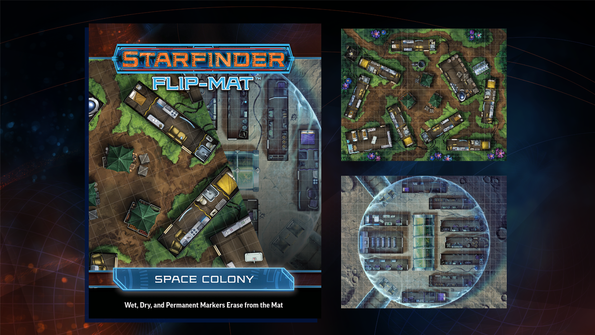 Starfinder Flip-Mat: Space Colony. Double-sided map featuring two newly established colonial settlements