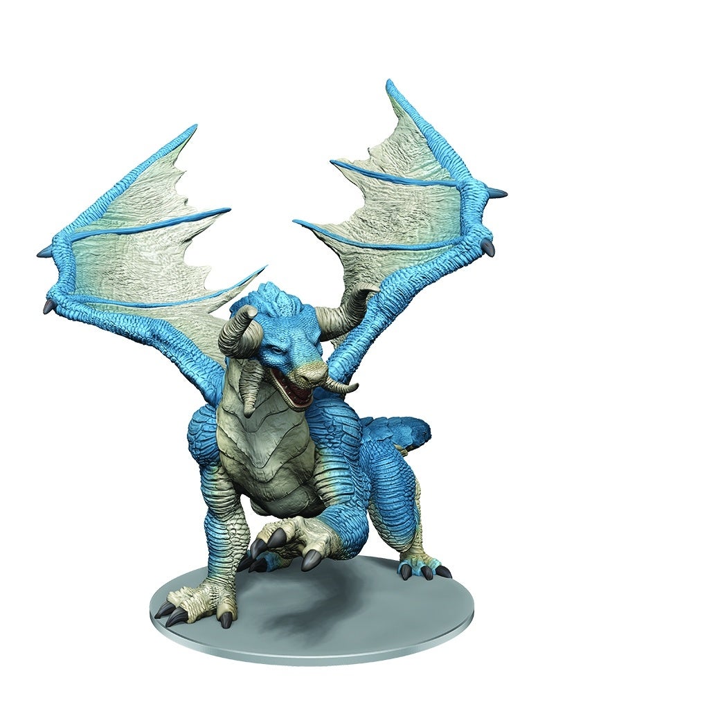 Light blue and white painted miniature of an adult cloud dragon