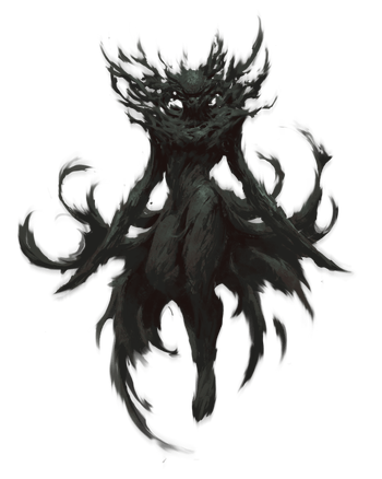 Shadow Lesolethe, artist Sammy Khalid : A creature seemling made of shadow, with blade-like arms, stands menacingly.