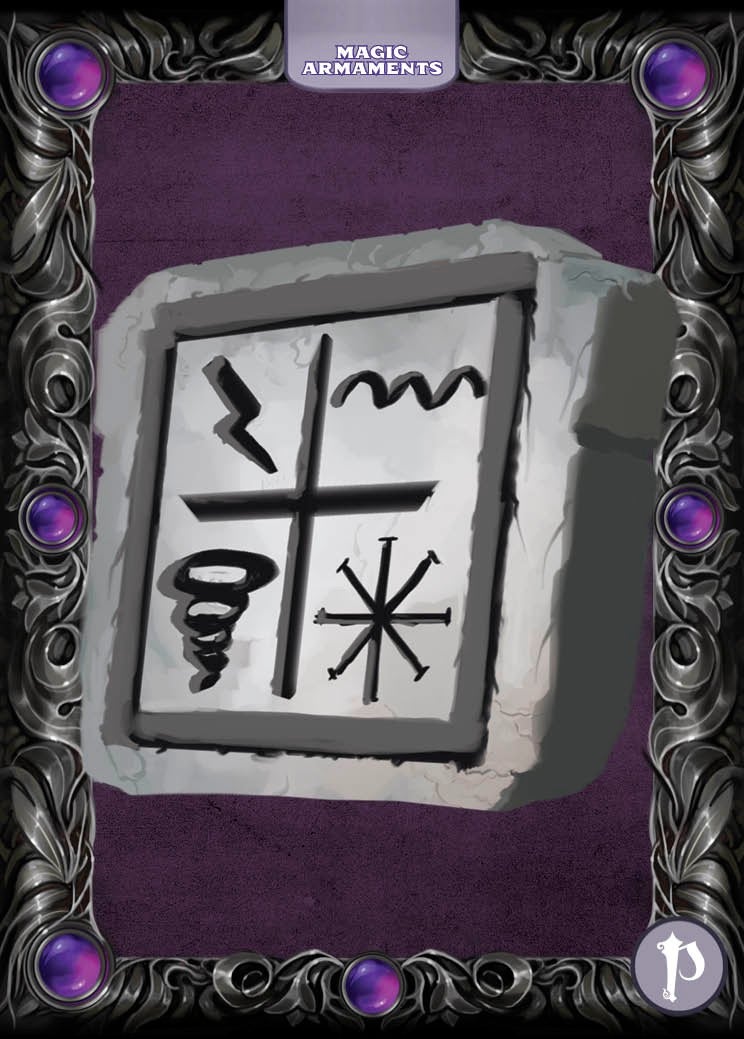 Magic Armaments Deck Energy Resistant Card Art featuring a stone with runes carved in it