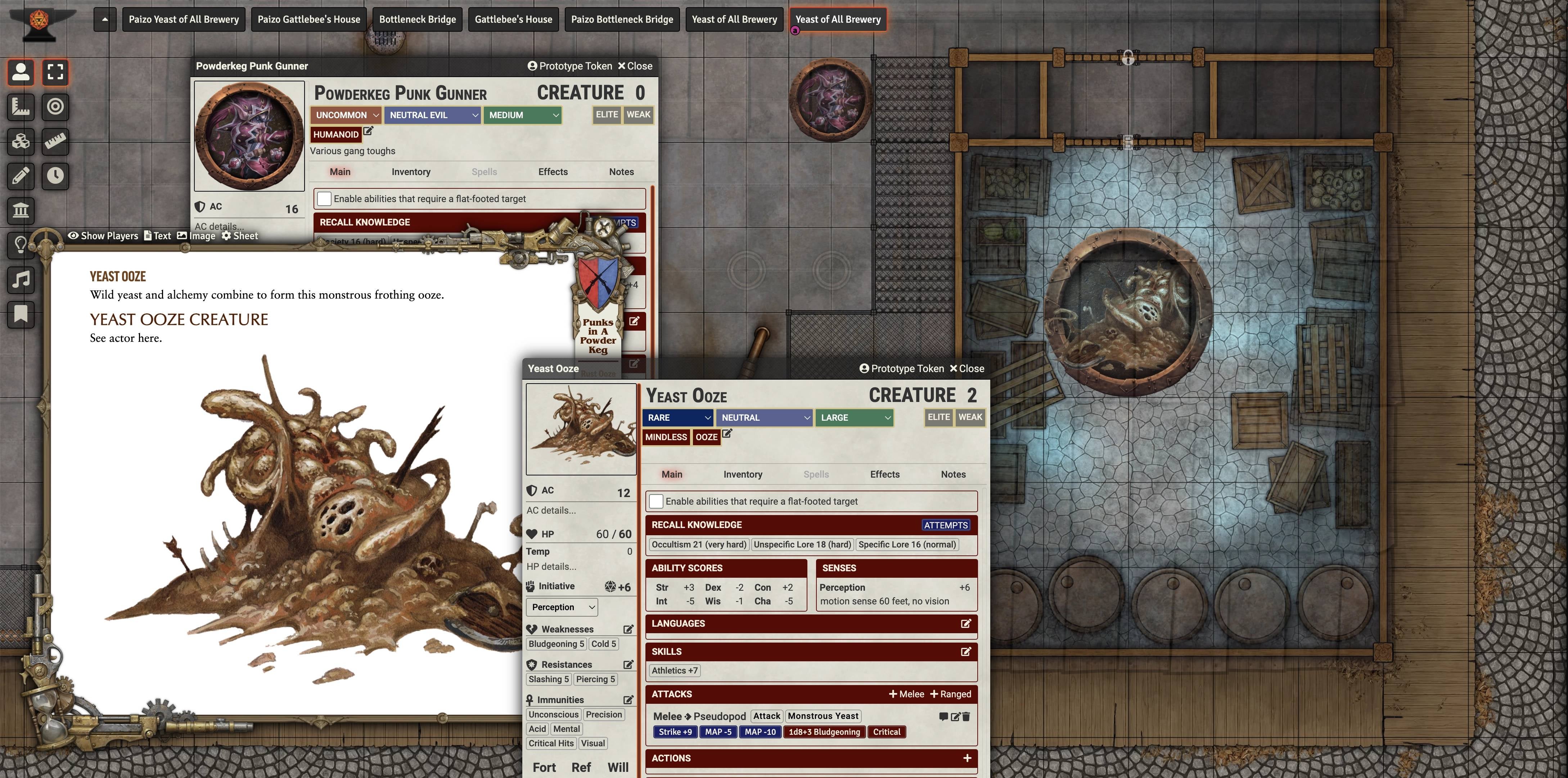 Screenshot of Foundry's Pathfinder Outlaws of Alkenstar UI