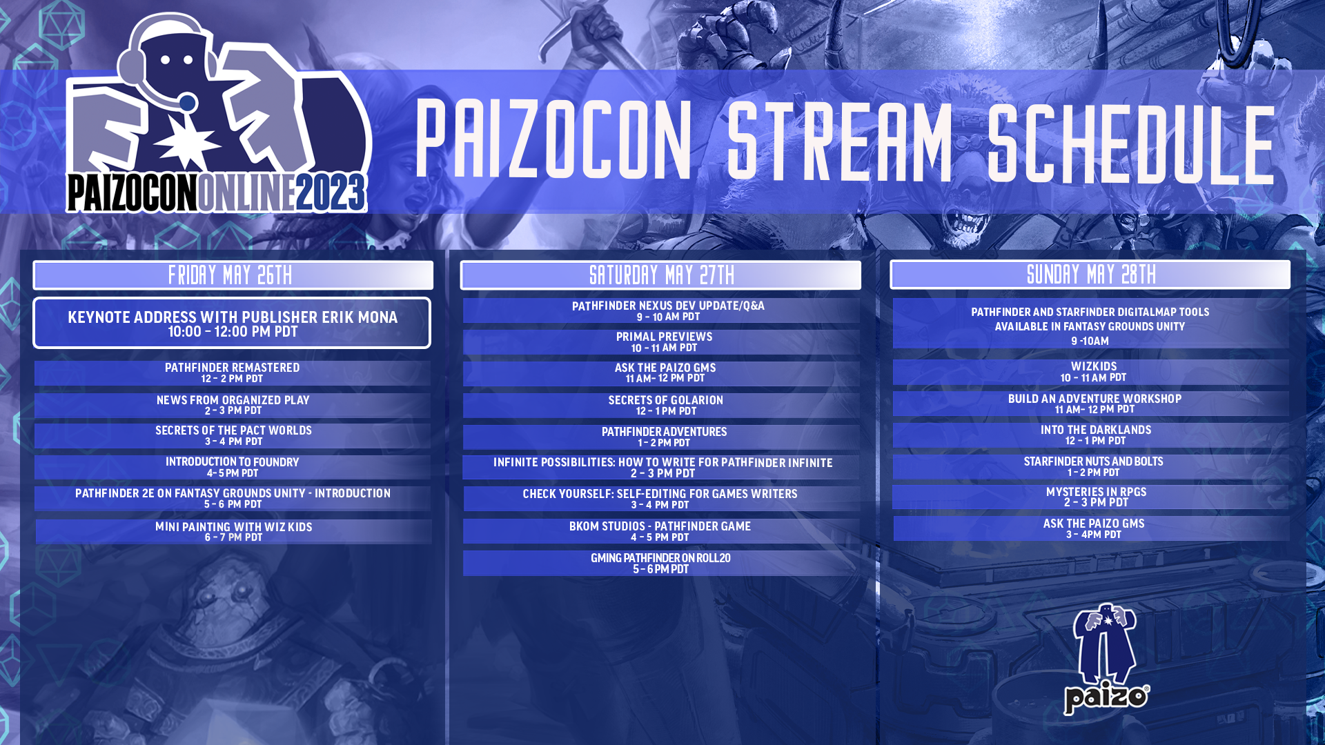 PaizoCon Online 2023 Stream Schedule
