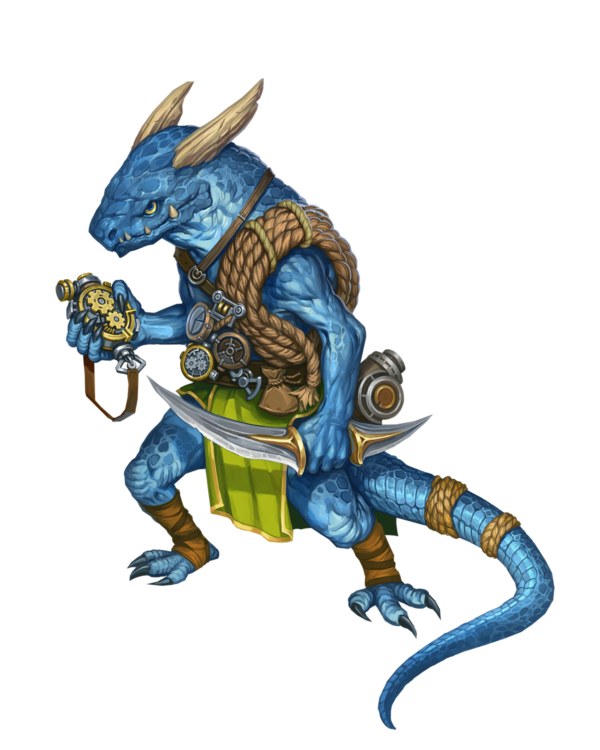 Trapmaster Tok is a kobold achemtist armed with a dagger and all manner of mechanisms for building traps.
