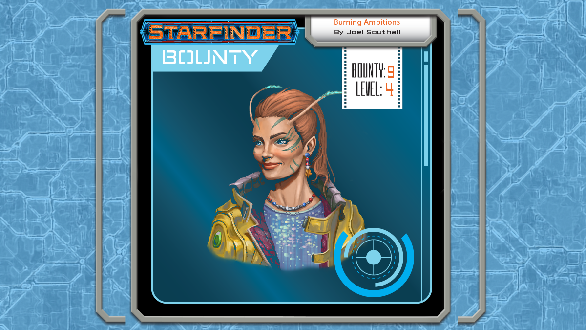Alt: The cover for Starfinder Bounty #9: Burning Ambitions