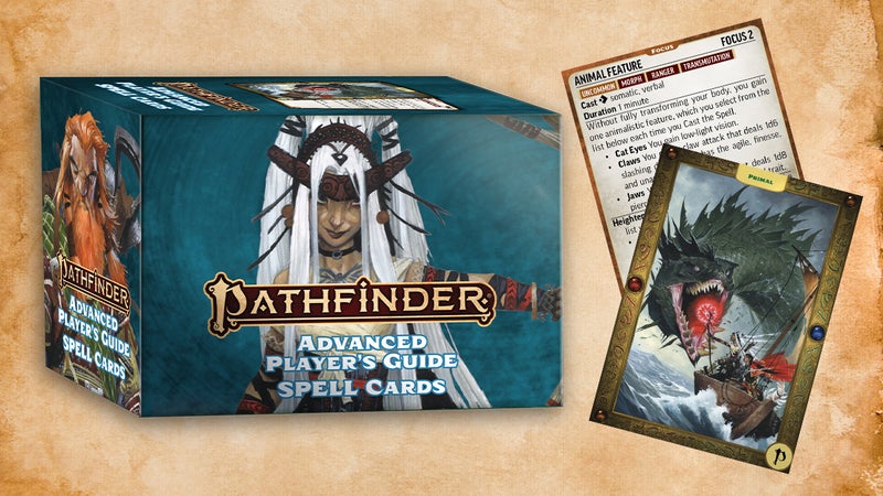 Pathfinder Advanced Player's Guide spell cards featuring  Feiya the iconic witch