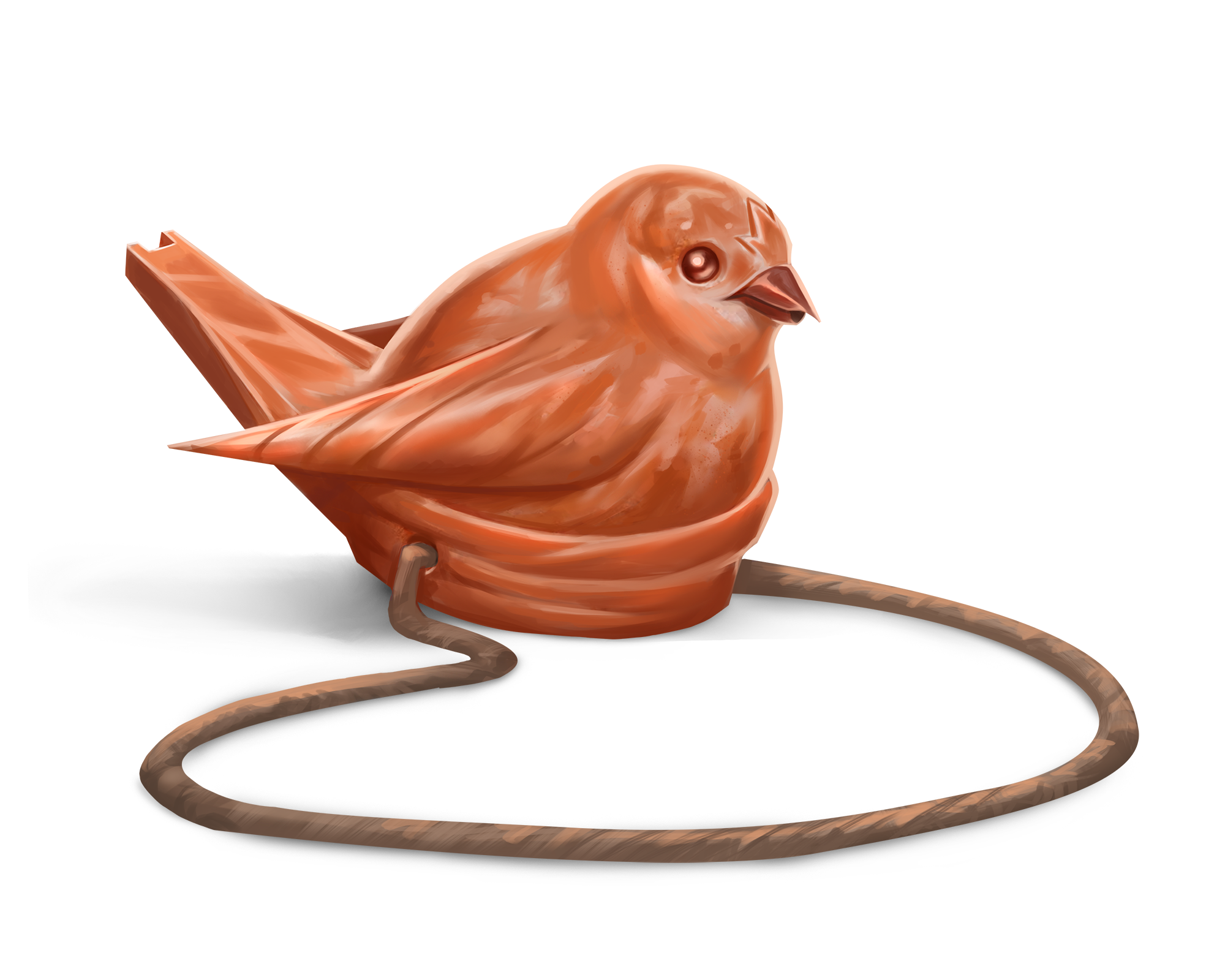A stone whistle carved from sunstone into the shape of a nesting bird.