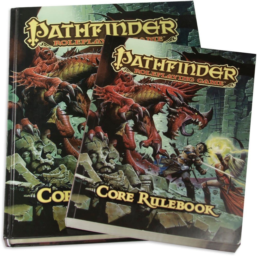 Pathfinder Roleplaying Game First Edition core rulebook side by side comparison of hardcover and softcover