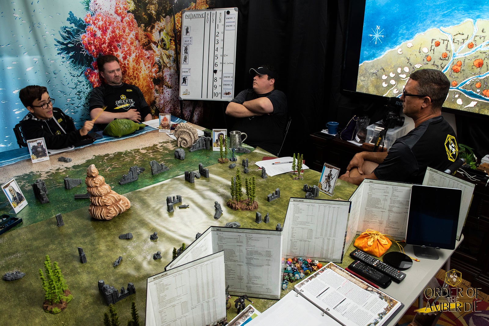 Players around their table model