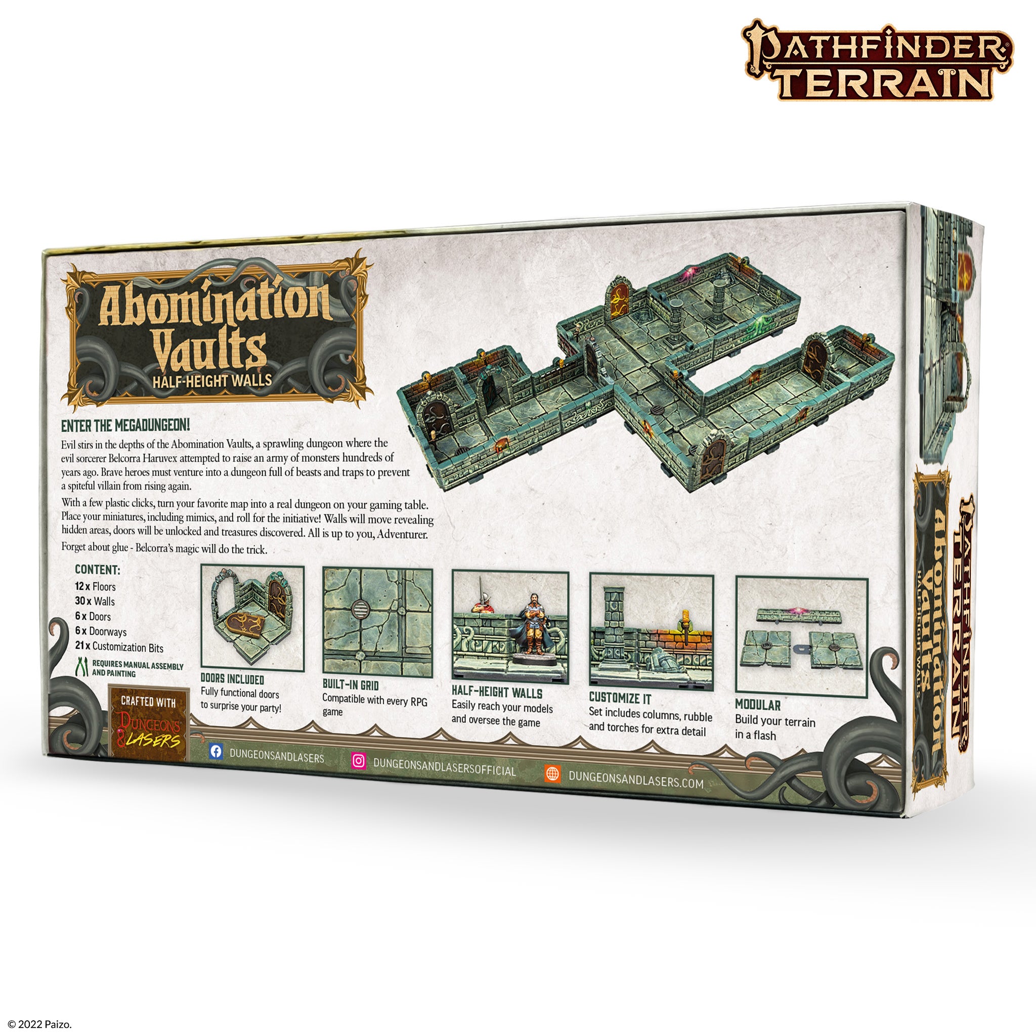 Pathfinder Terrain: Abomination Vaults Half-Height Walls Box Back