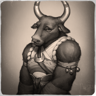 Illustration by Gunship Revolution : A light writer photograph plate of Charikleia the minotaur 