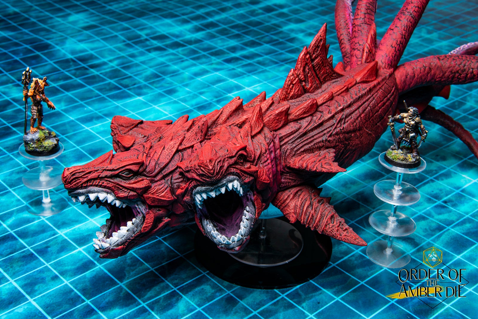 Custom monster model of a multiheaded red sharklike creature