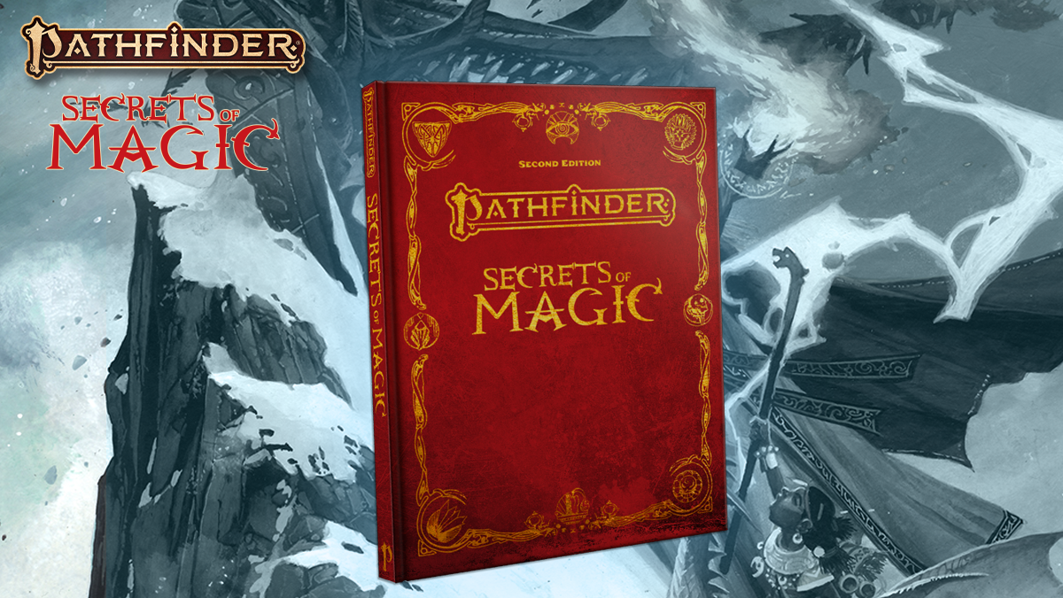 Pathfinder Secrets of Magic special edition hardcover: gold text on textured red background