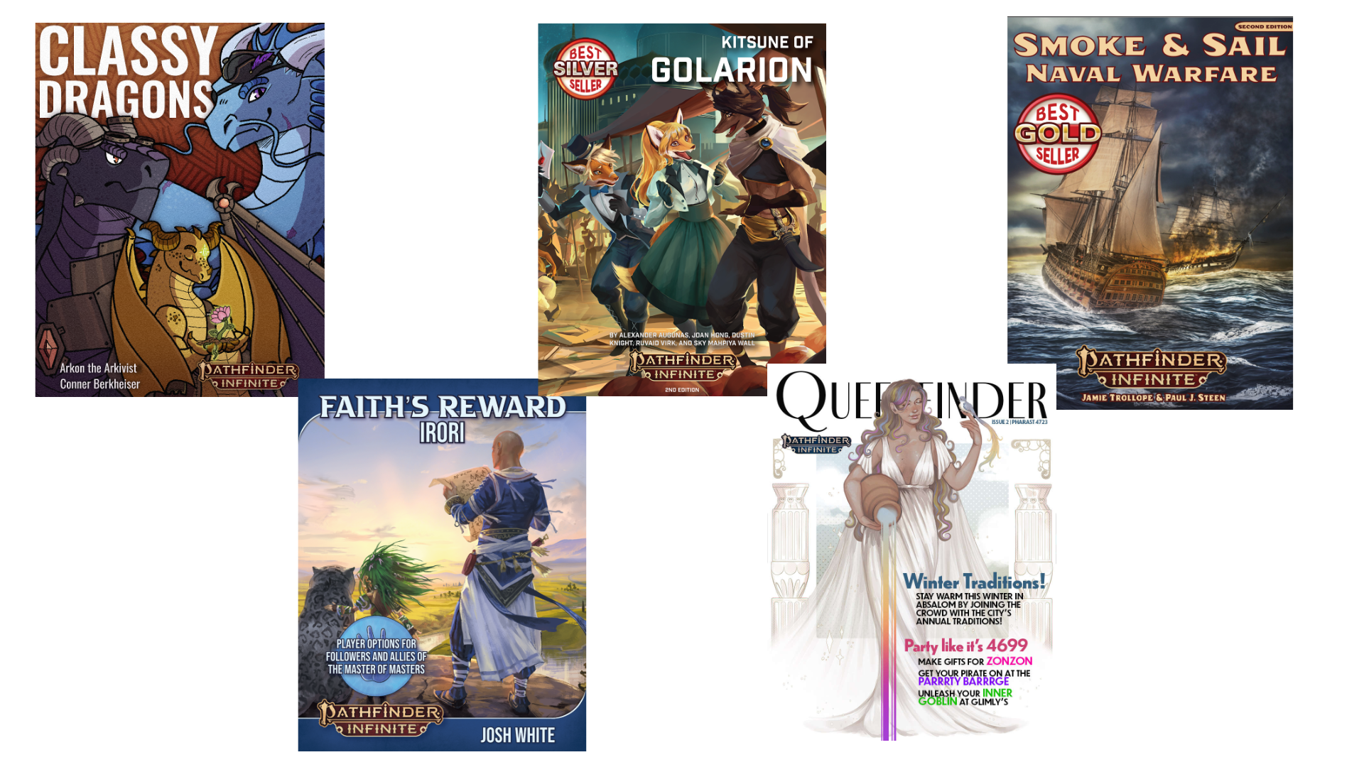 A spread of the covers for the Pathfinder Infinite Top Performers.