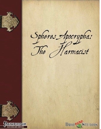 Spears Apocrypha: the Harmacist. Black script text on a parchment-like background