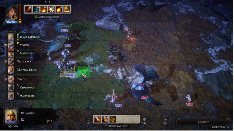 A screenshot of a crusade tactical battle, where the crusader army (on the left) is fighting an army of demons (on the right).