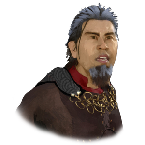 Killia Huon-Wynn. Art by Steven William Rand. A man with greying hair and beard looking into the distance with a nervous look on his face