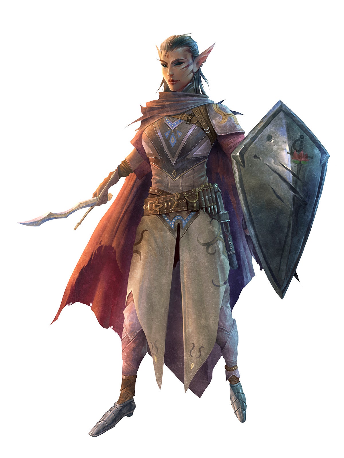 This is the knight vigilant. She’s a noble knight wearing armor and a cloak. She’s carrying a sword and shield with the holy symbol of Milani