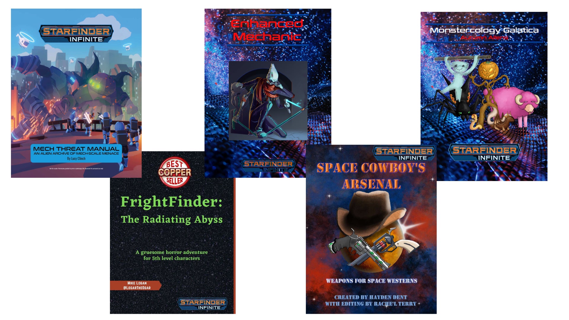 A spread of the covers for the December 2023 Starfinder Infinite Top Performers.