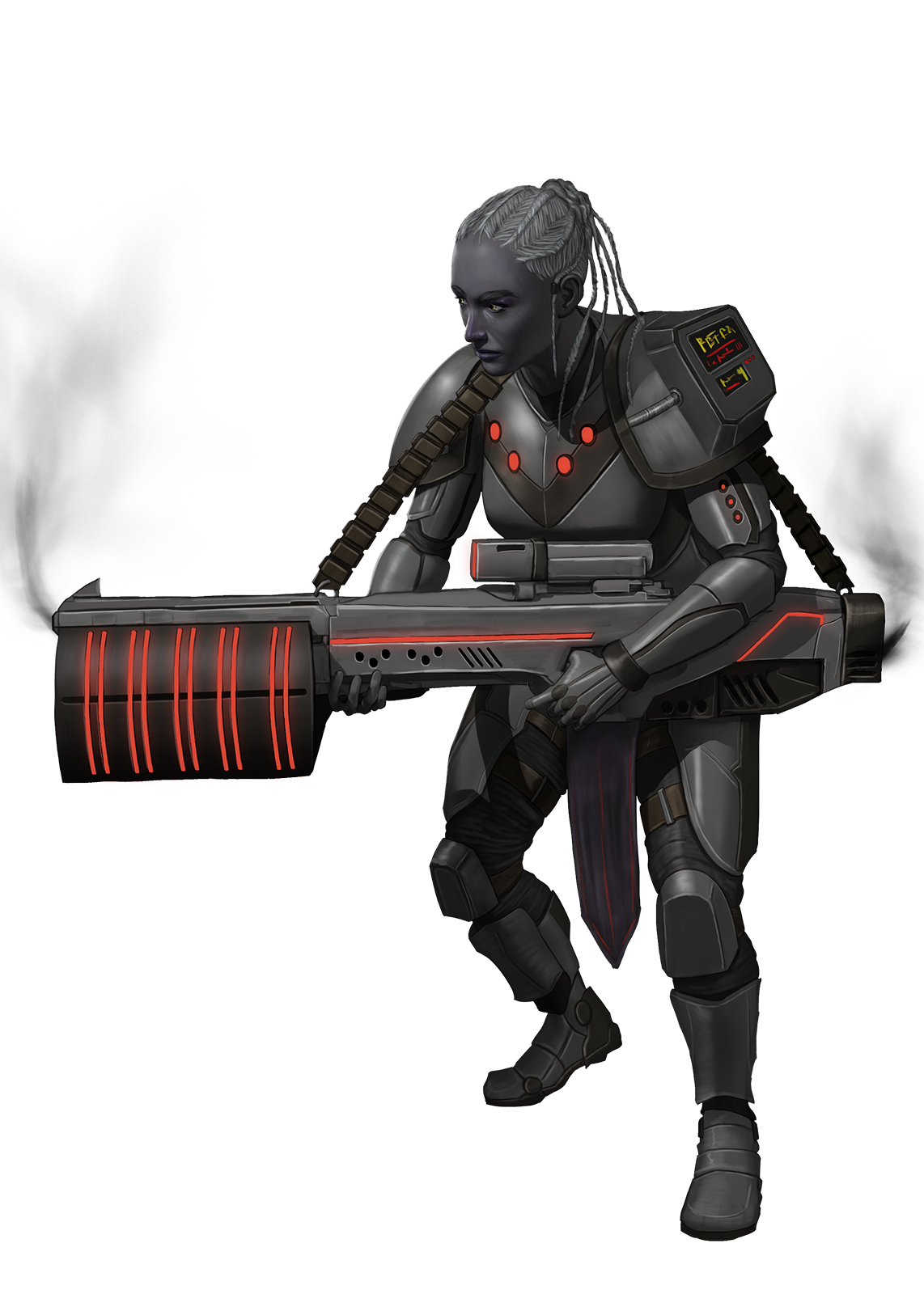 Damai Guard in full armor, wielding a large rifle