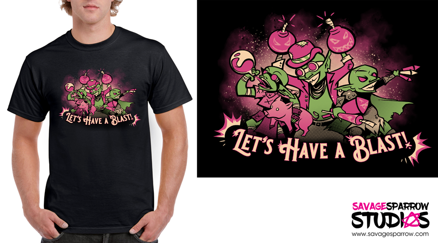 SavageSparrow Studios Kickstarter: Let's Have A Blast Goblin t-shirt mock up