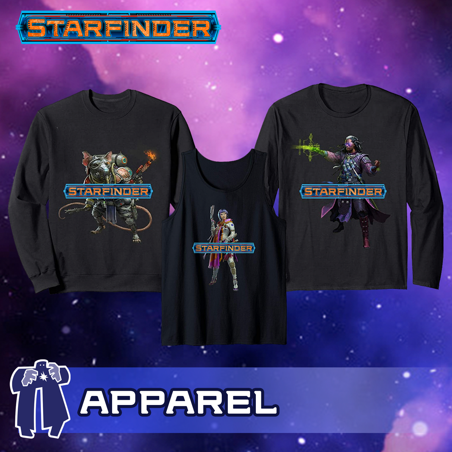 Images showing the Starfinder apparel available via Amazon.