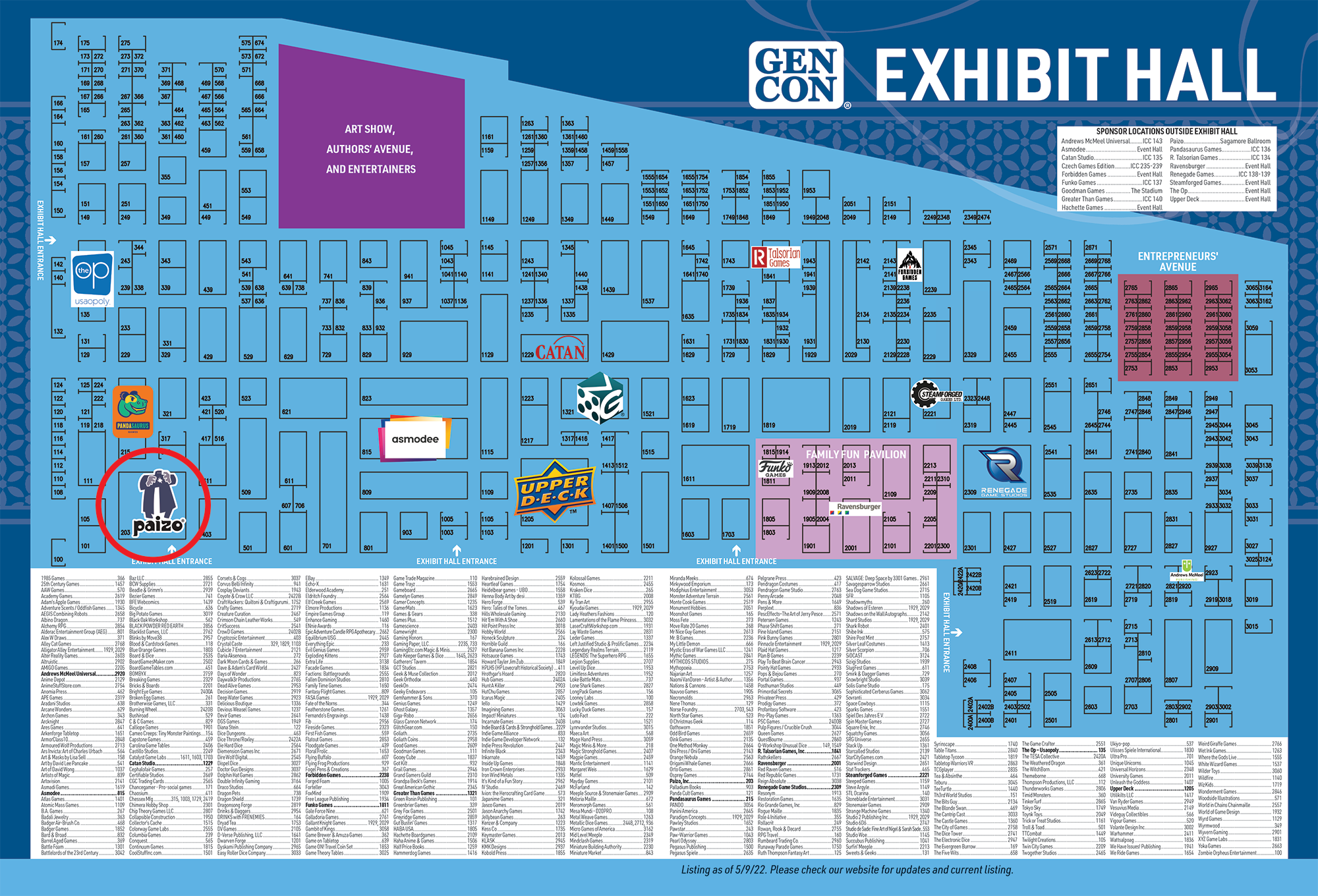 Gen Con 2022 Exhibit Hall Map