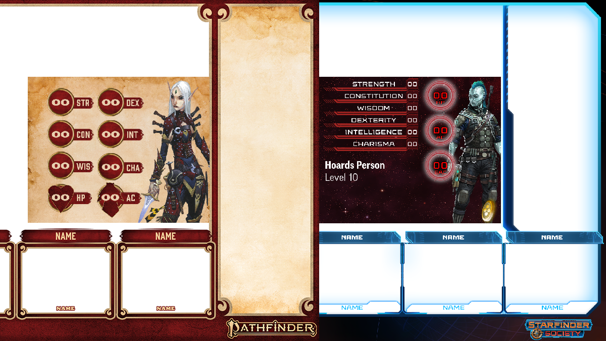 Plantillas de Pathfinder y Starfinder para jugar online
