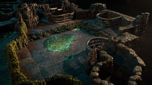 A closeup photograph of Dwarven Forge's new terrain created for the Fall of Plaguestone adventure.