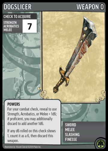 Dogslicer, Weapon 0: Sword, Melee, Slashing, Finesse.